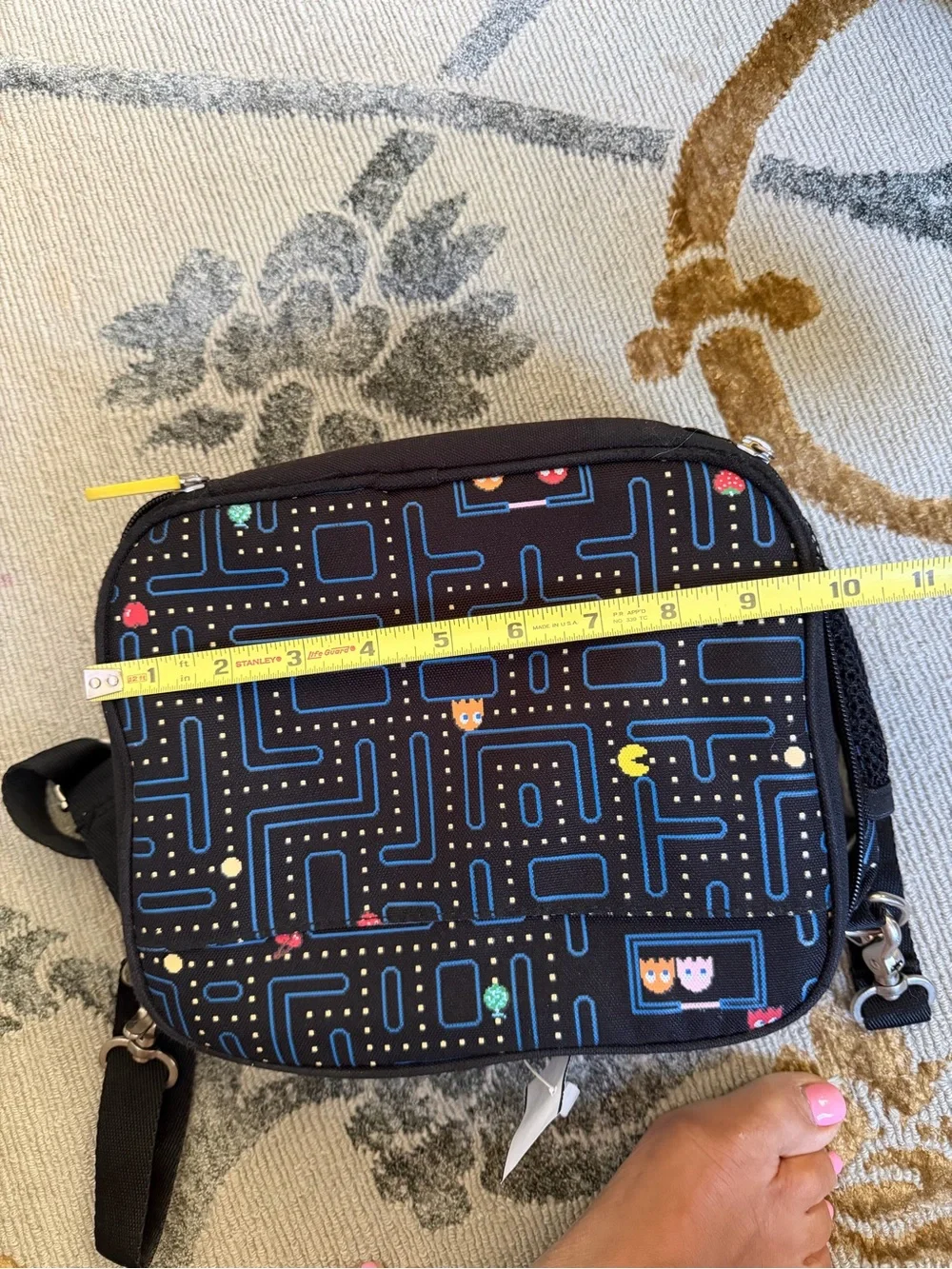 Black Pac-Man Print lunch Bag - Casual Everyday Shoulder Bag